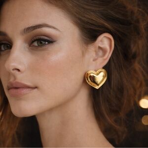 Vintage Givenchy Puffy Heart Earrings Gold Tone  Designer Earrings